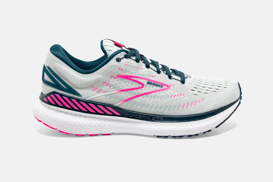 Brooks Women's Glycerin GTS 19 Road Running Shoes Ice Flow/Navy/Pink ( CAPUN1807 )